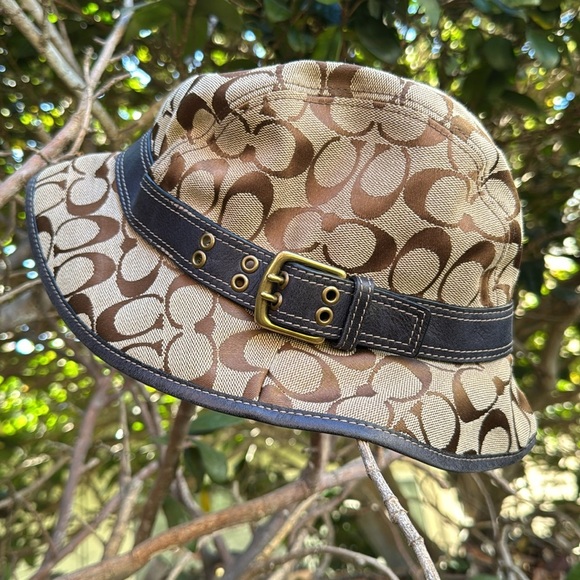Coach Signature Tan Brown Canvas Bucket Hat with Dark Brown Trim main image 15